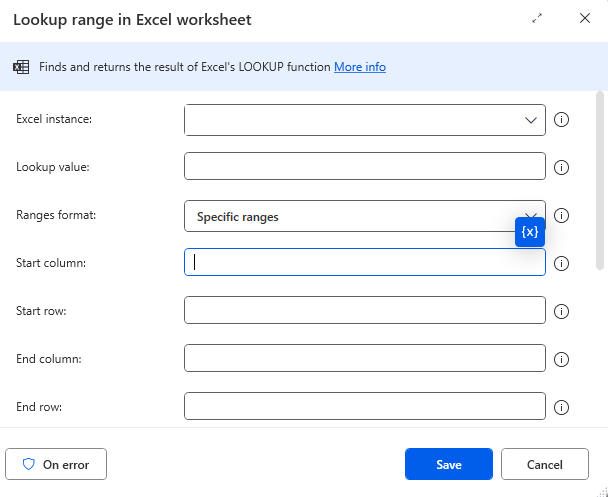 Look up range in excel worksheet action in power automate