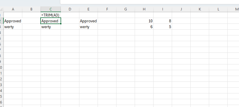 trim formula in excel